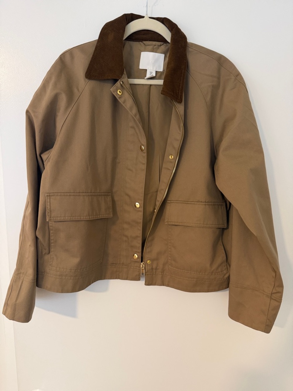 H&M Tan Utility Jacket with Brown Corduroy Collar